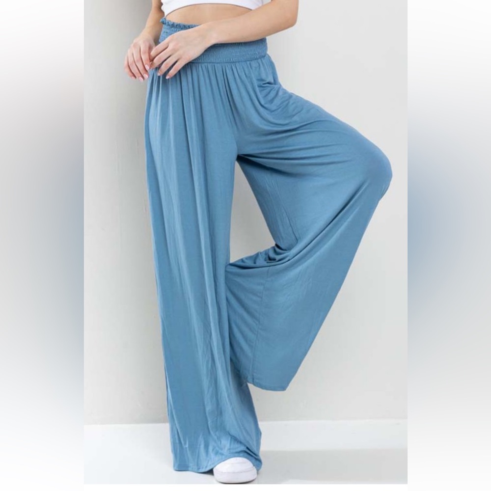 Boho Rayon Women's Blue Wide-Leg Pants